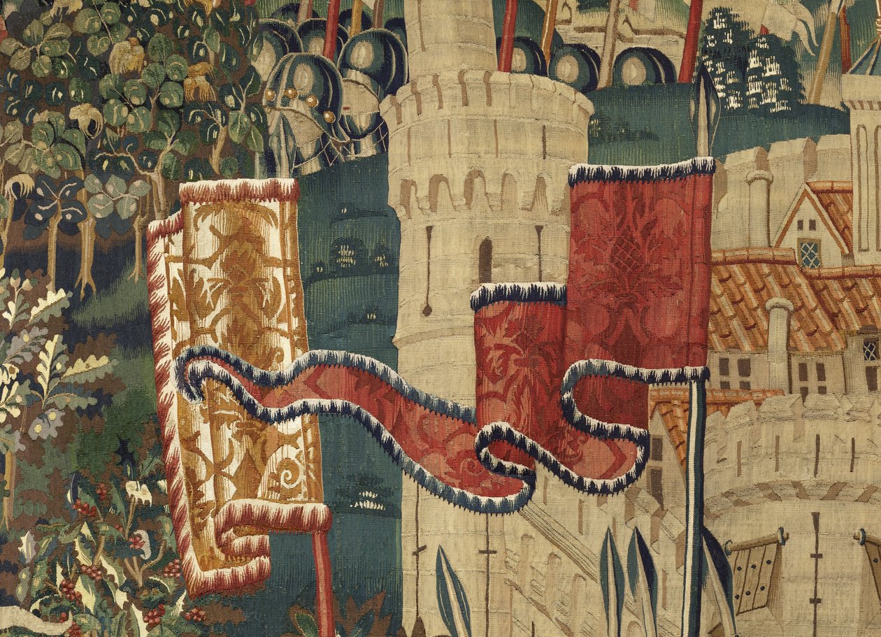ポルトガル王アルフォンソ5世の征服を描いたタペストリー（Conquistas de Alfonso V de Portugal）、トゥルナイ。詳細(ウールとシルク) 作： フランドルの学校