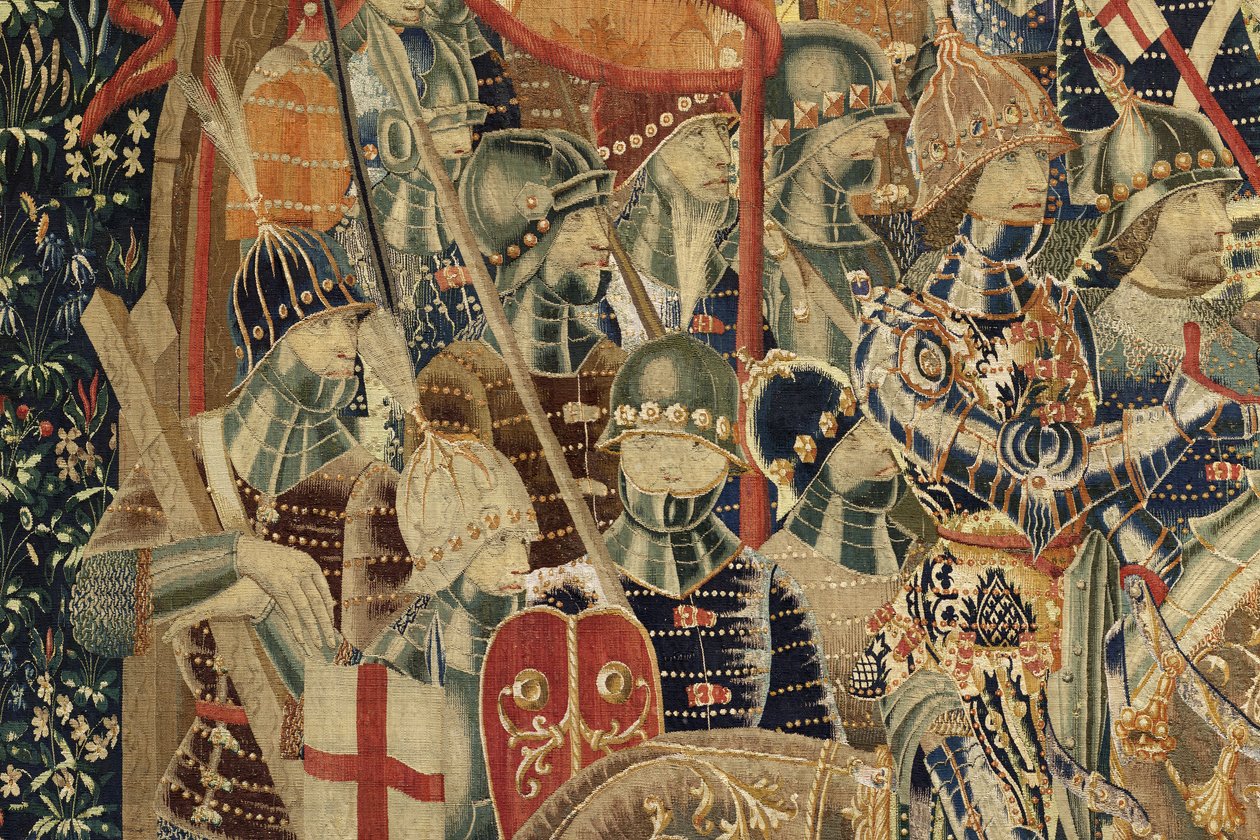 ポルトガル王アルフォンソ5世の征服を描いたタペストリー（Conquistas de Alfonso V de Portugal）、トゥルナイ。詳細(ウールとシルク) 作： フランドルの学校