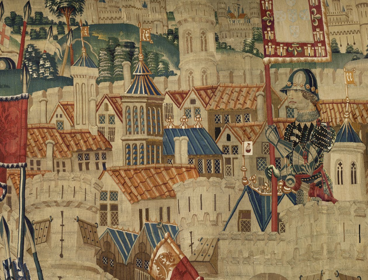 ポルトガル王アルフォンソ5世の征服を描いたタペストリー（Conquistas de Alfonso V de Portugal）、トゥルナイ。詳細(ウールとシルク) 作： フランドルの学校