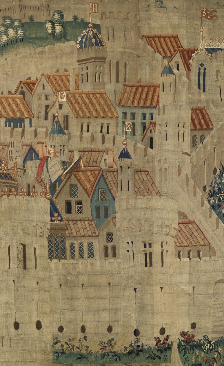 ポルトガル王アルフォンソ5世の征服を描いたタペストリー（Conquistas de Alfonso V de Portugal）、トゥルナイ。詳細(ウールとシルク) 作： フランドルの学校