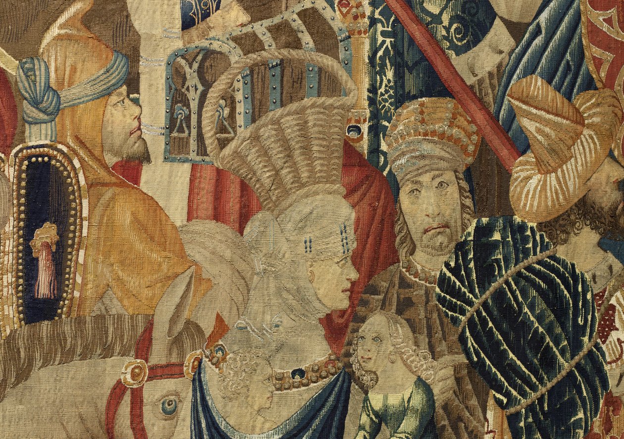 ポルトガル王アルフォンソ5世の征服を描いたタペストリー（Conquistas de Alfonso V de Portugal）、トゥルナイ。詳細(ウールとシルク) 作： フランドルの学校