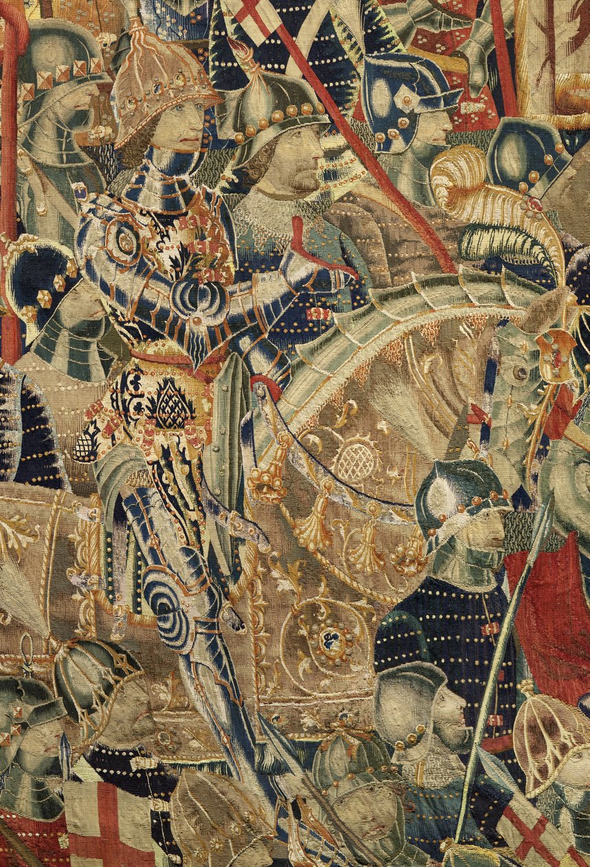 ポルトガル王アルフォンソ5世の征服を描いたタペストリー（Conquistas de Alfonso V de Portugal）、トゥルナイ。詳細(ウールとシルク) 作： フランドルの学校
