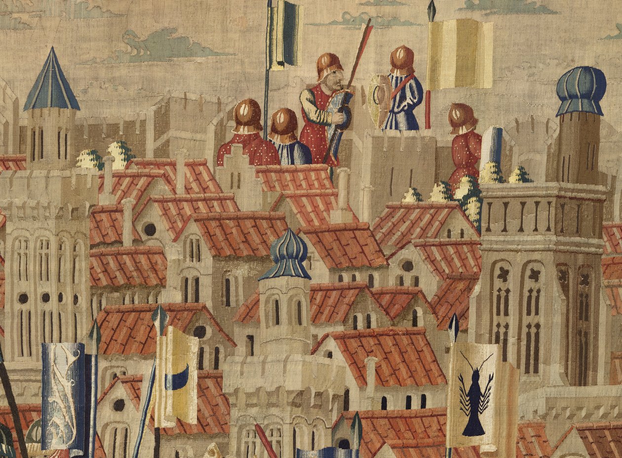 ポルトガル王アルフォンソ5世の征服を描いたタペストリー（Conquistas de Alfonso V de Portugal）、トゥルナイ。詳細(ウールとシルク) 作： フランドルの学校