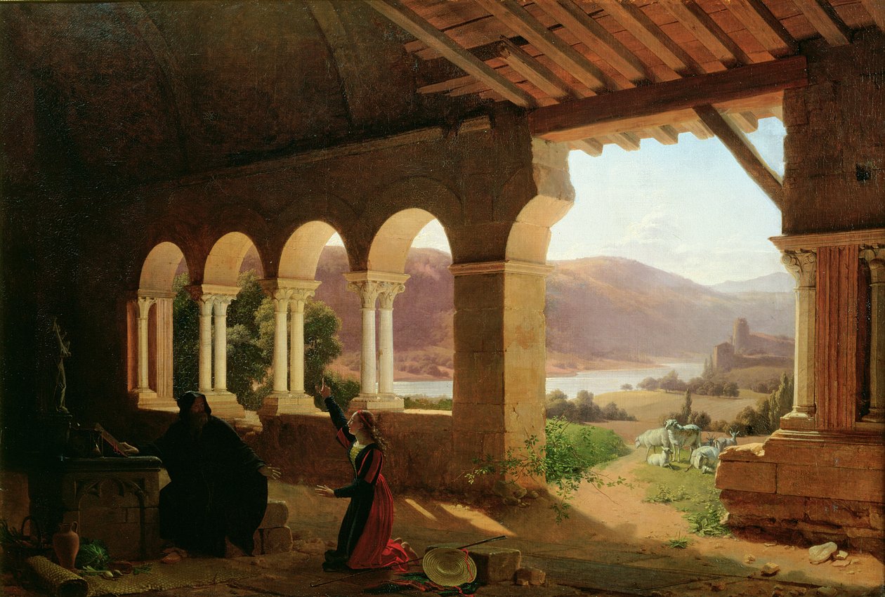 Joan of Arc（1412-31）Hermitage of Vourcouleurs、1819で彼女が達成しなければならない使命についてハーミットと相談 作： フルーリー・フランソワ・リチャード