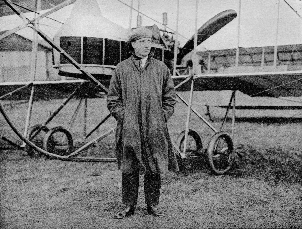 ロンドン-マンチェスターエアレース：ジャックアルコック氏とモーリスファーマン複葉機、1914年1934年 作： 飛行写真