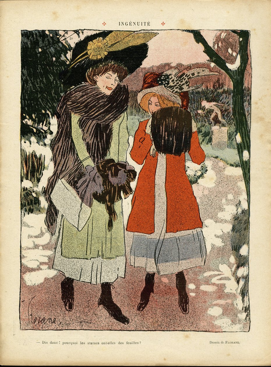 フロラーヌ (1872-1940) のイラスト in Le Rire, 22/01/10 - Ingenuite - Fashion, Hat, Public Garden 作： フローランフローラン