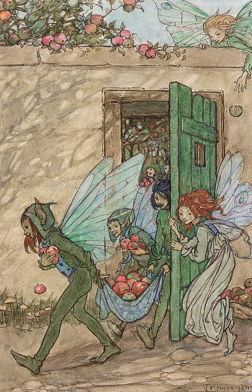 Elfin Songのためのイラスト（鉛筆、茶インク、水彩画） 作： フローレンス・ハリソン