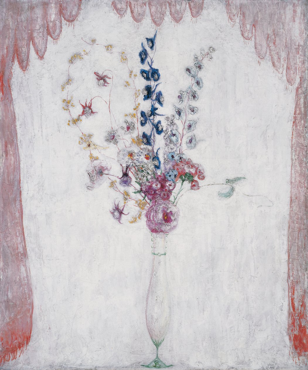 Delphinums and Columbine、c.1923（キャンバスに油彩） 作： フロリン・ステットハイマー