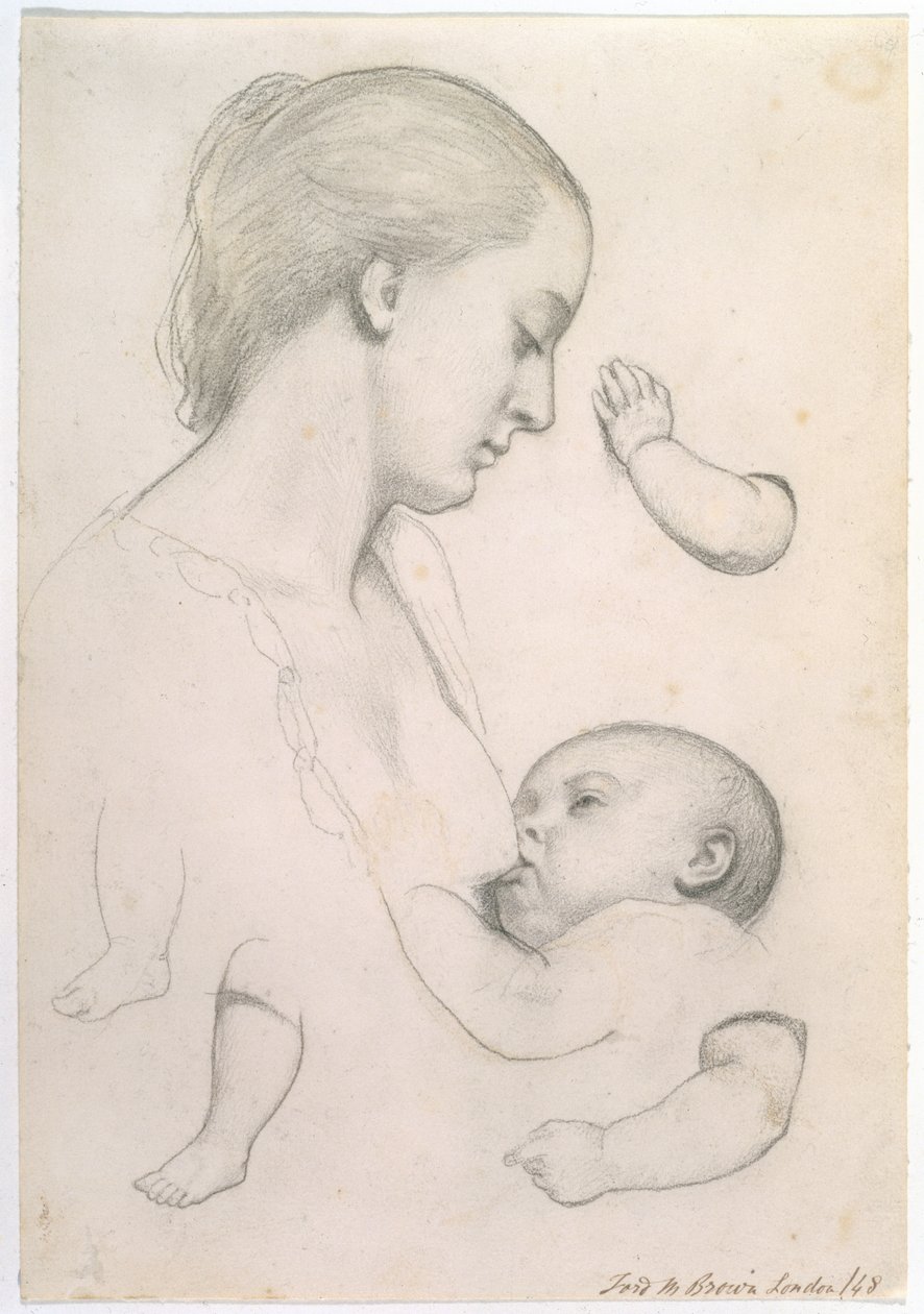 幼児のリパスト-1848年の子どもの腕と脚の研究を個別に行った母子の研究 作： フォードマドックスブラウン