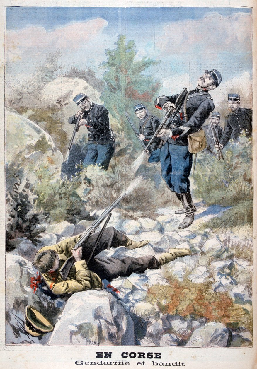 山賊と憲兵隊の間の銃撃戦、コルシカ島、1898年 作： フォルトゥネ・メオル