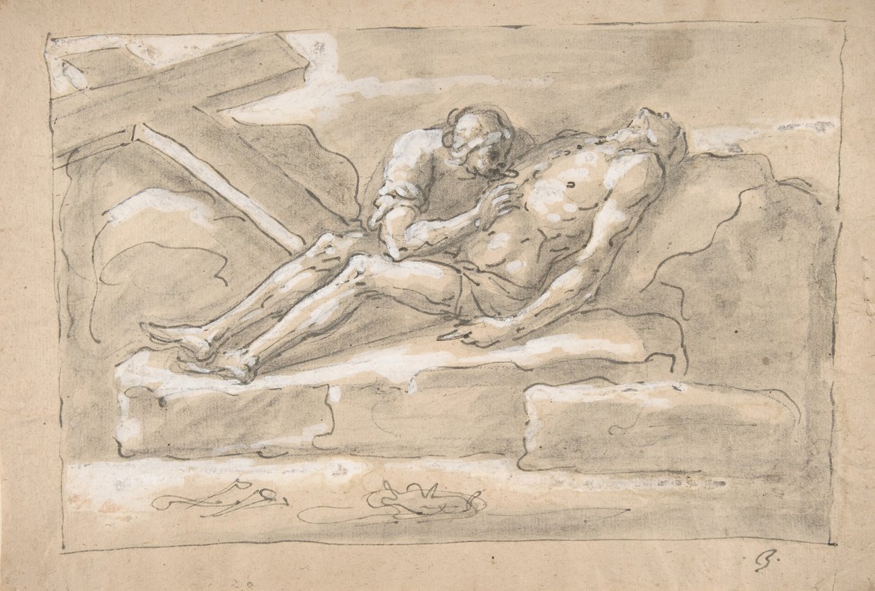彼の側傷を崇拝するマグダレンによって嘆かれた死んだキリスト., 1787-1863. 作： Fortunato Duranti