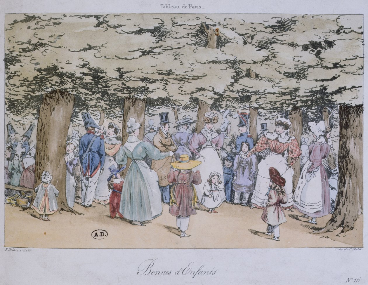1827年にC.モットによって彫刻された、タブロードパリシリーズの子供と公園の乳母 作： フォーチュンデラリュ
