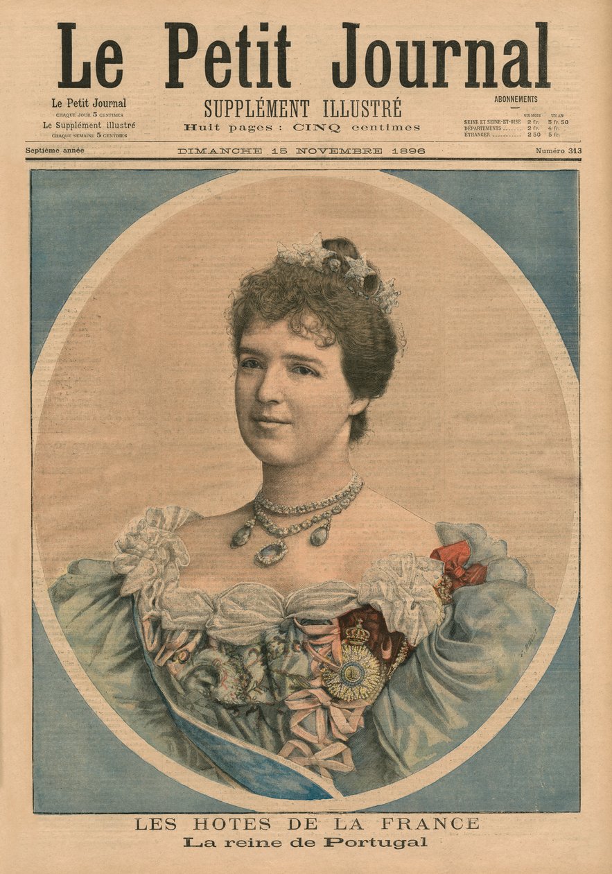 フランスのホスト、ポルトガルの女王アメリ（1865-1951）、「ルプチジャーナル」の表紙イラスト、サプリメントイラスト、1896年11月15日 作： フォーチュンルイモーレ