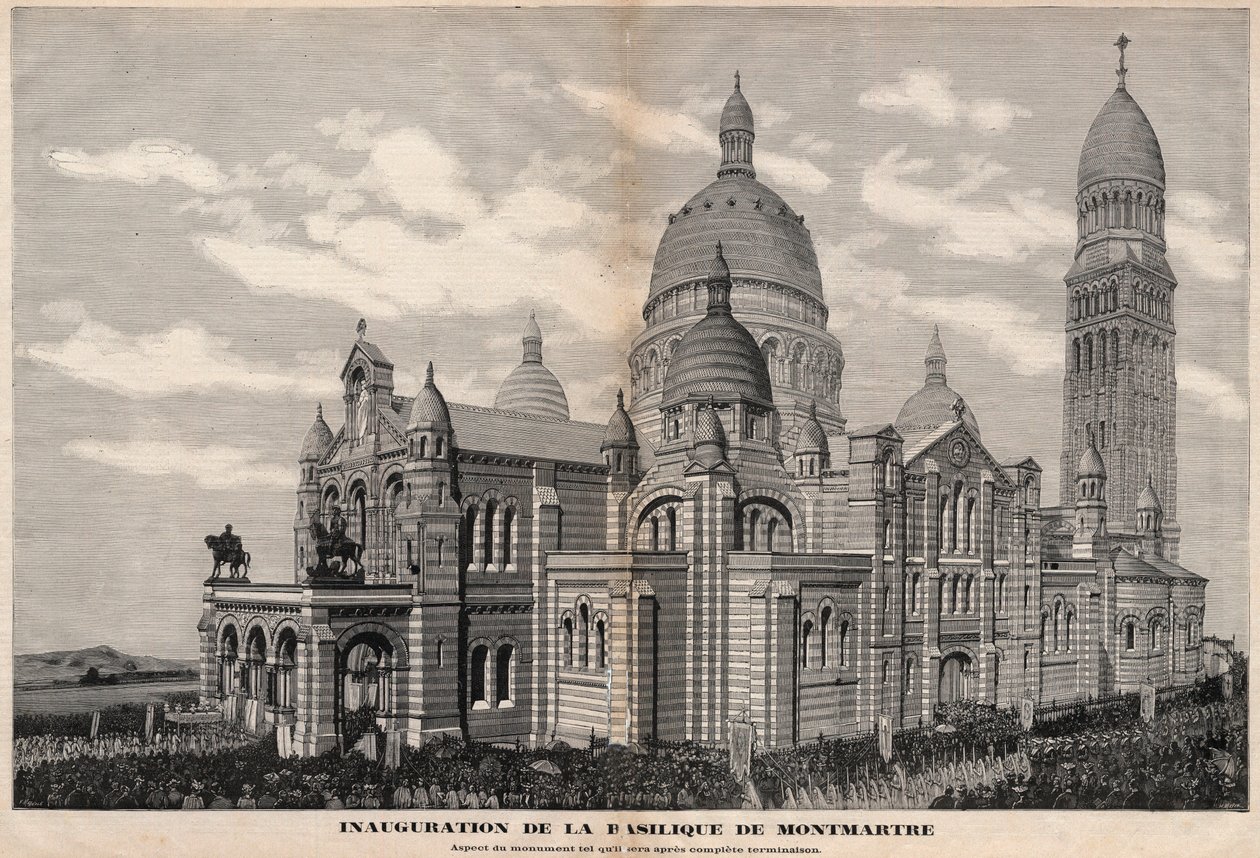 1891年、モンマルトルのサクレ・クール寺院の落成式（完成後のモニュメントの外観） - 1891年、Meaulleによるエングレーヴィング 作： フォーチュンルイモーレ