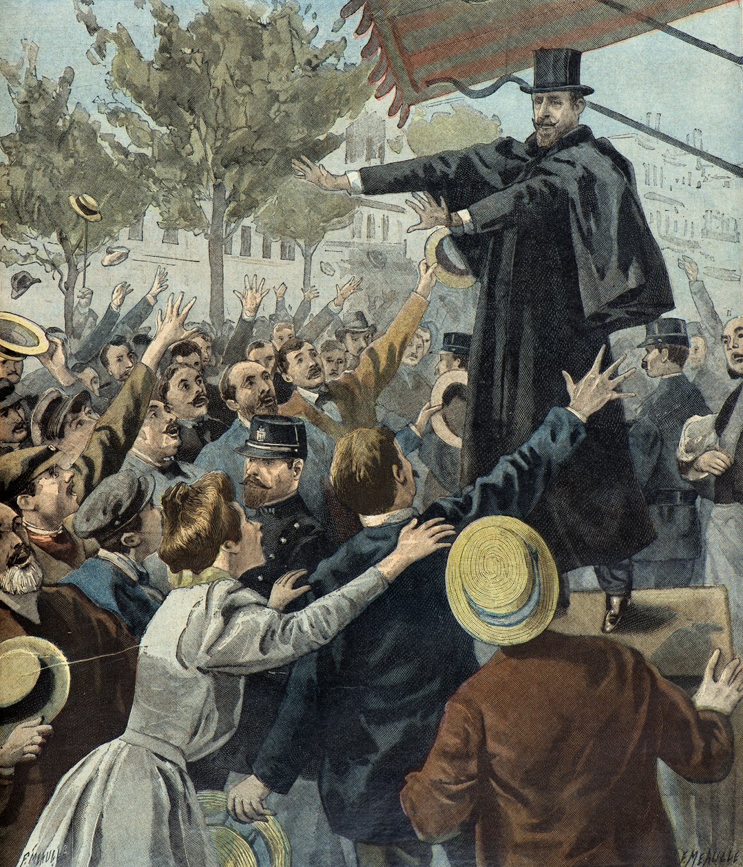 1898年、パリのデモに参加したポール・デロレド（エングレーヴィング） 作： フォーチュンルイモーレ