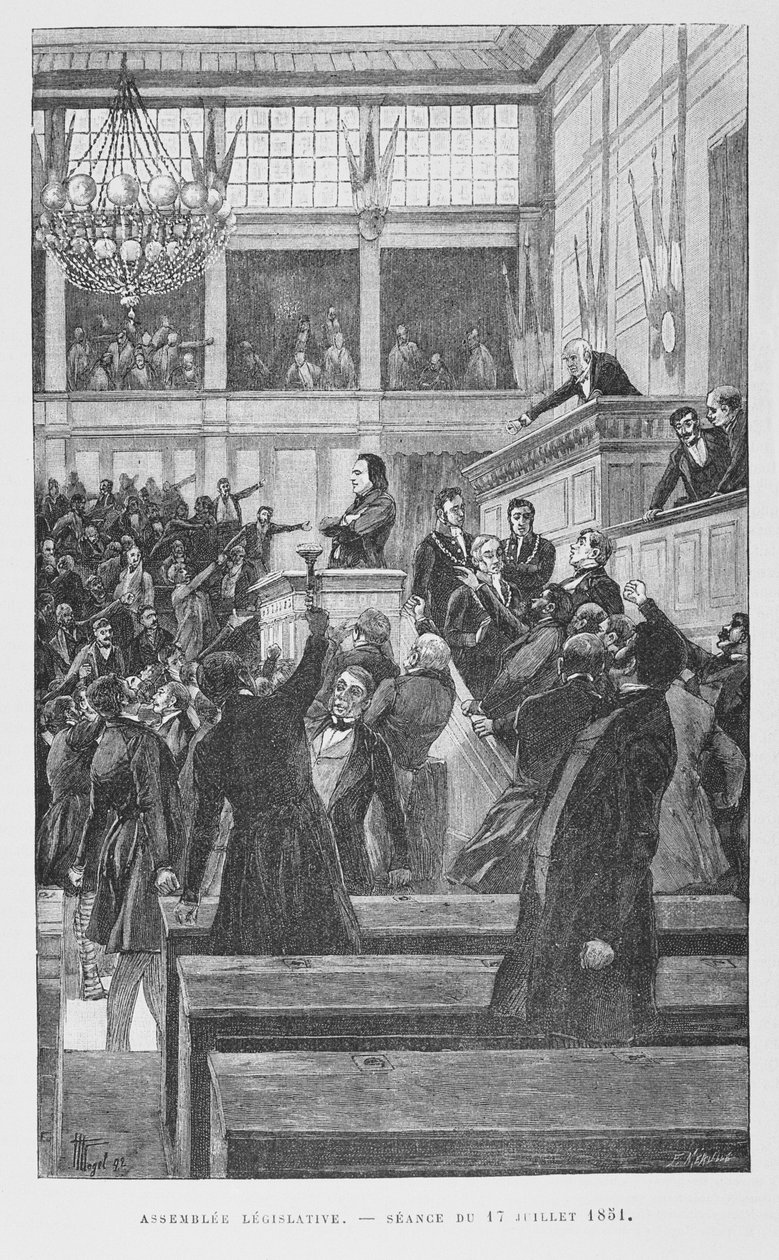 1851年7月17日に憲法改正に関するスピーチを行った立法議会のビクトルユーゴー（1802-85）c。 1885 作： フォーチュンルイモーレ