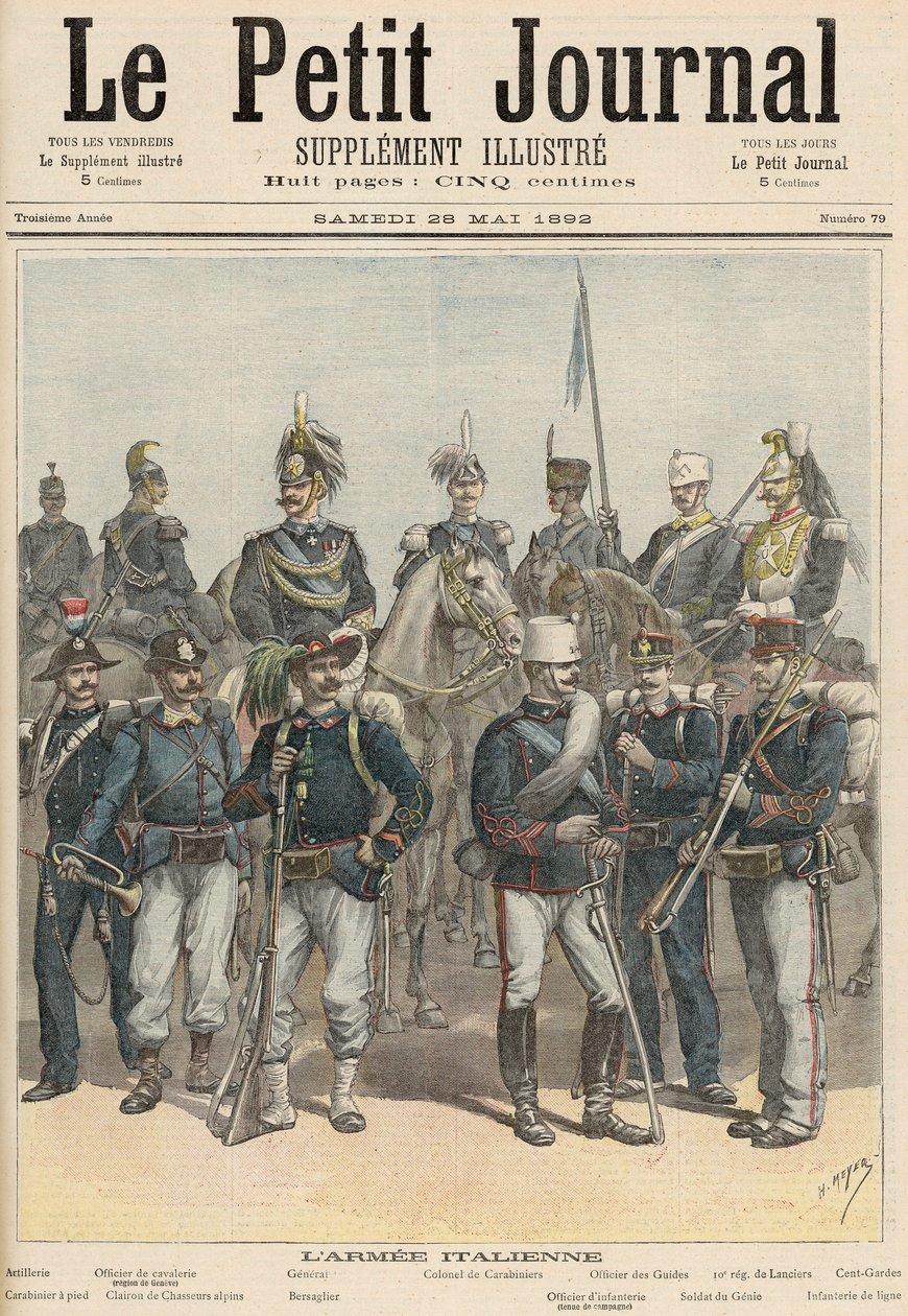 1892年5月28日、「Le Petit Journal」からのイタリア軍（カラーリソ） 作： フォーチュンルイモーレとアンリマイヤー