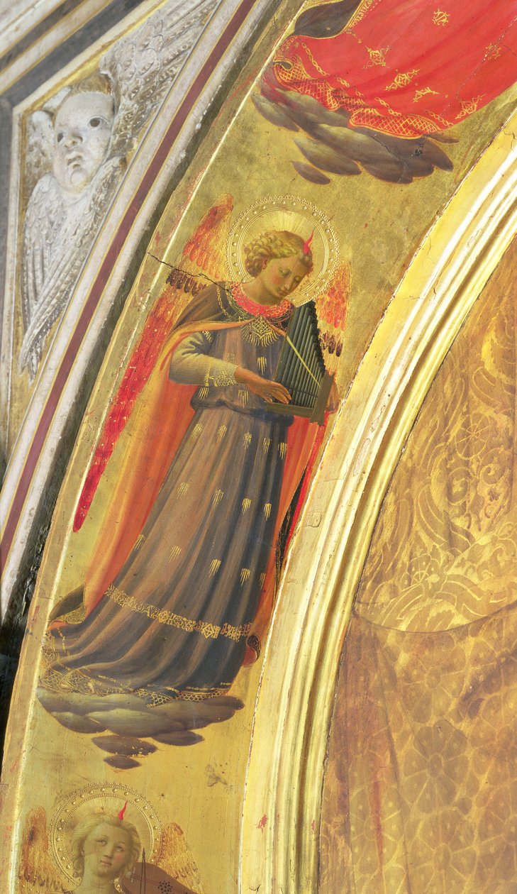 リナイボリの三連祭壇画の側面から見た細部。1433年の典型的な器官を持っている天使を示しています。 作： フラアンジェリコ