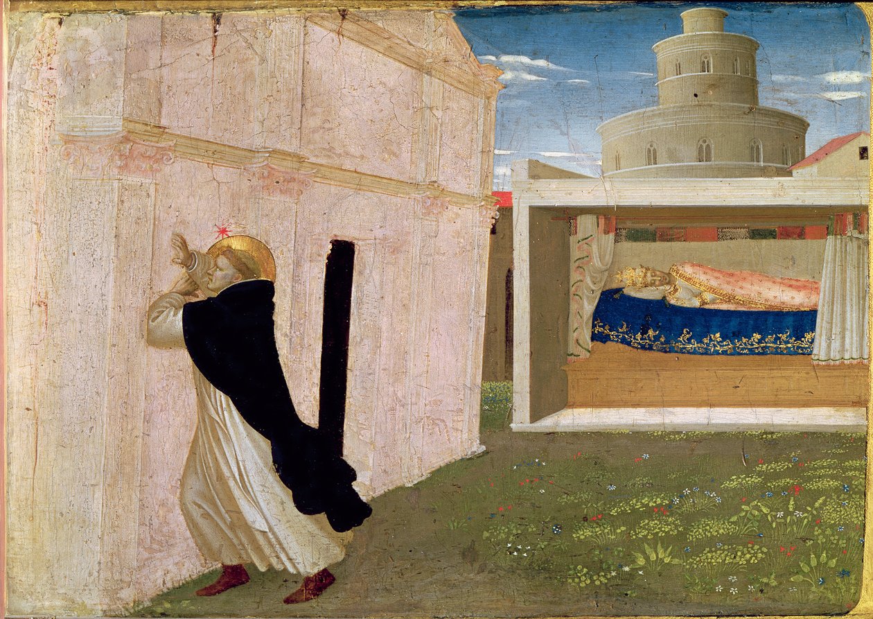 処女の戴冠式のプレデラパネルからの無邪気な夢III、c.1430-32（パネル上のテンペラ） 作： フラアンジェリコ