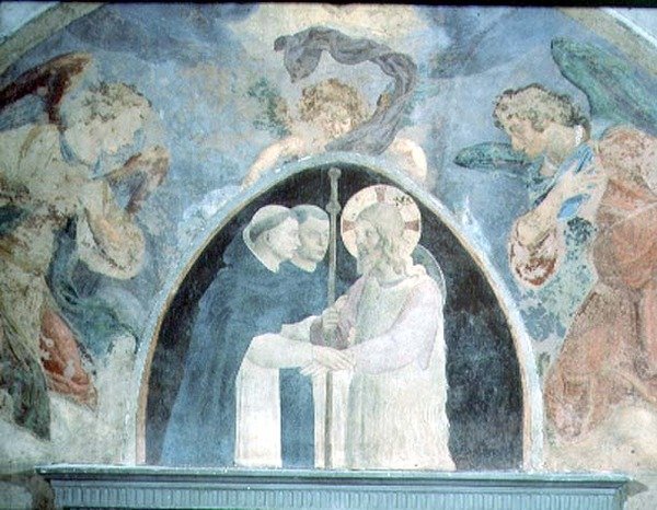 巡礼者と共にいるキリスト（フレスコ画） 作： フラ（c.1387-1455）アンヘリコ