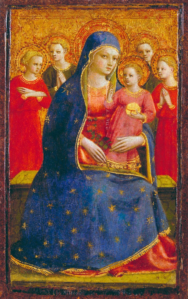 マドンナと天使の子、c.1425（パネル上のテンペラと金） 作： フラアンジェリコ