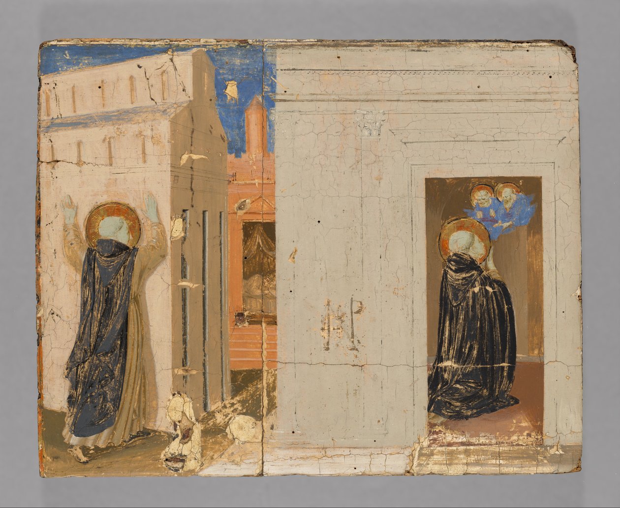 Die Vision von Papst Innozenz III.; Heilige Petrus und Paulus erscheinen dem Heiligen Dominikus 作： フラアンジェリコ