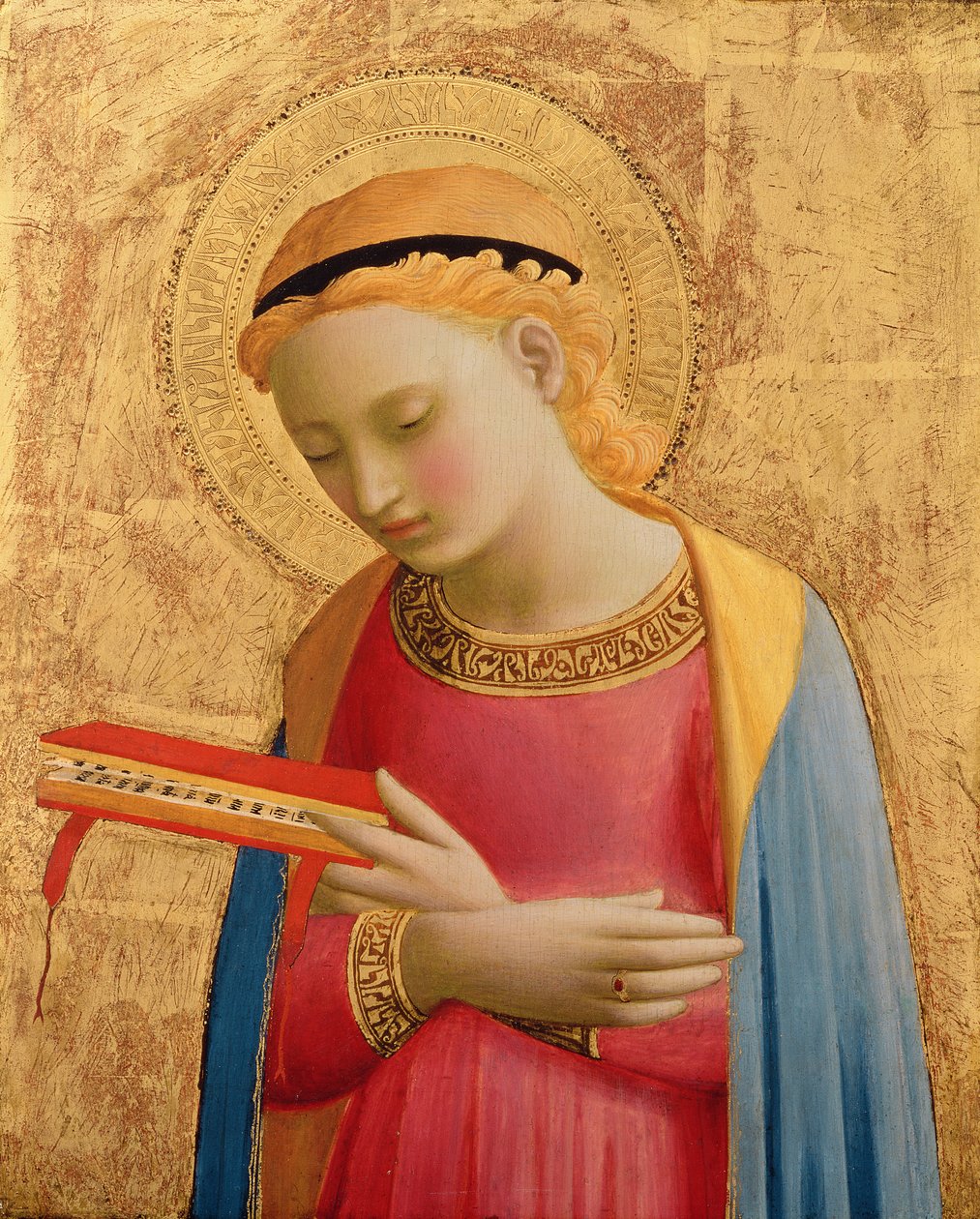 Virgin Annunciate、1450-55（木製パネルの金箔とテンペラ）（139311も参照） 作： フラアンジェリコ