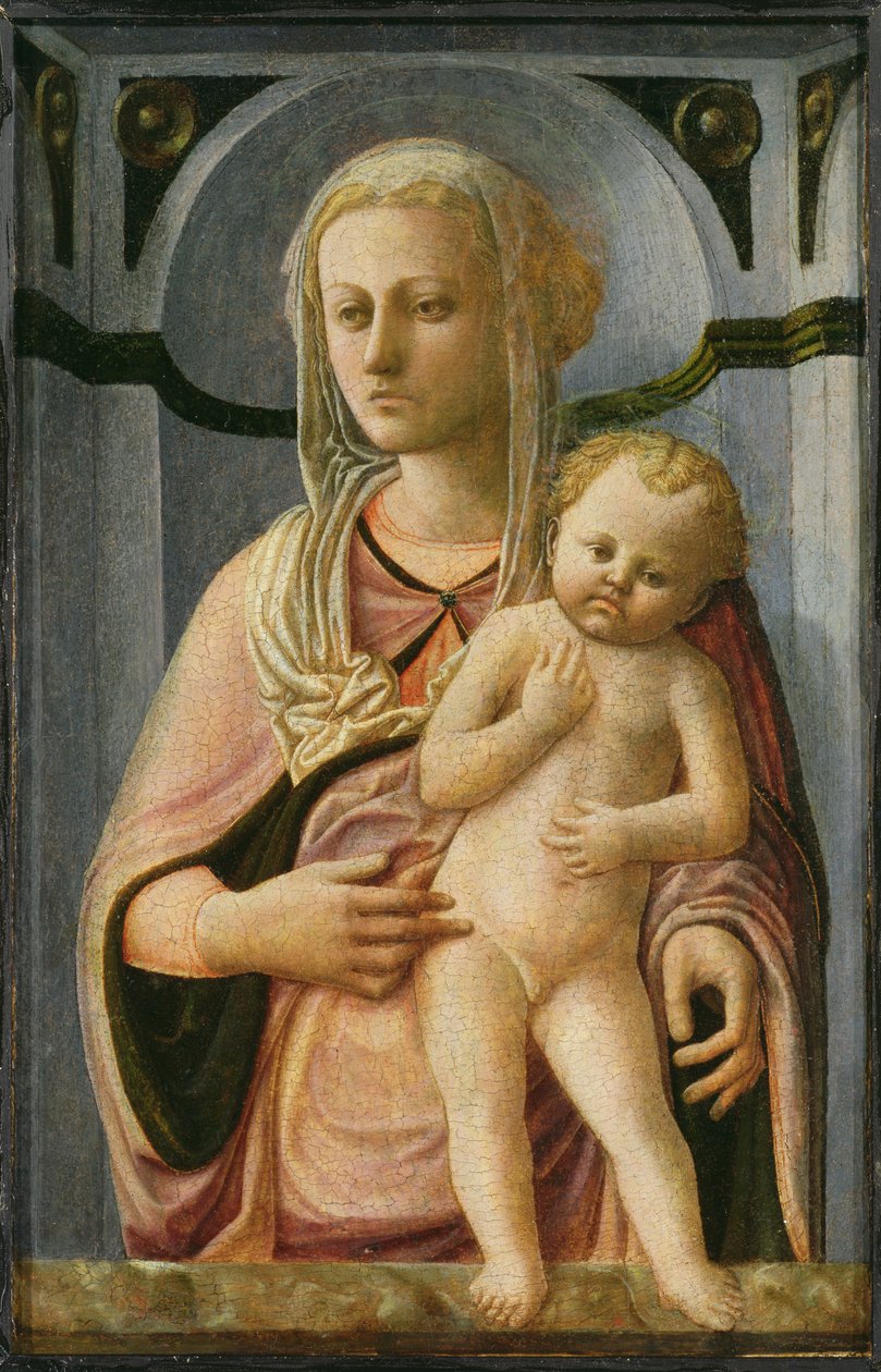 マドンナと子供、詳細、c.1435（パネル上のテンペラ） 作： フラ・フィリッポ・リッピ