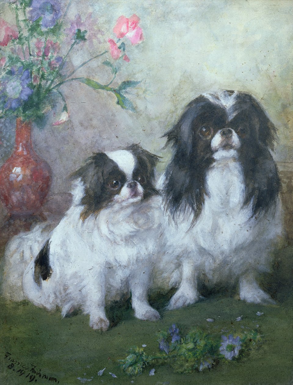 日本のあごの雌犬と彼女の子犬、1919年（ガッシュとトイレ） 作： フランシス・C・フェアマン