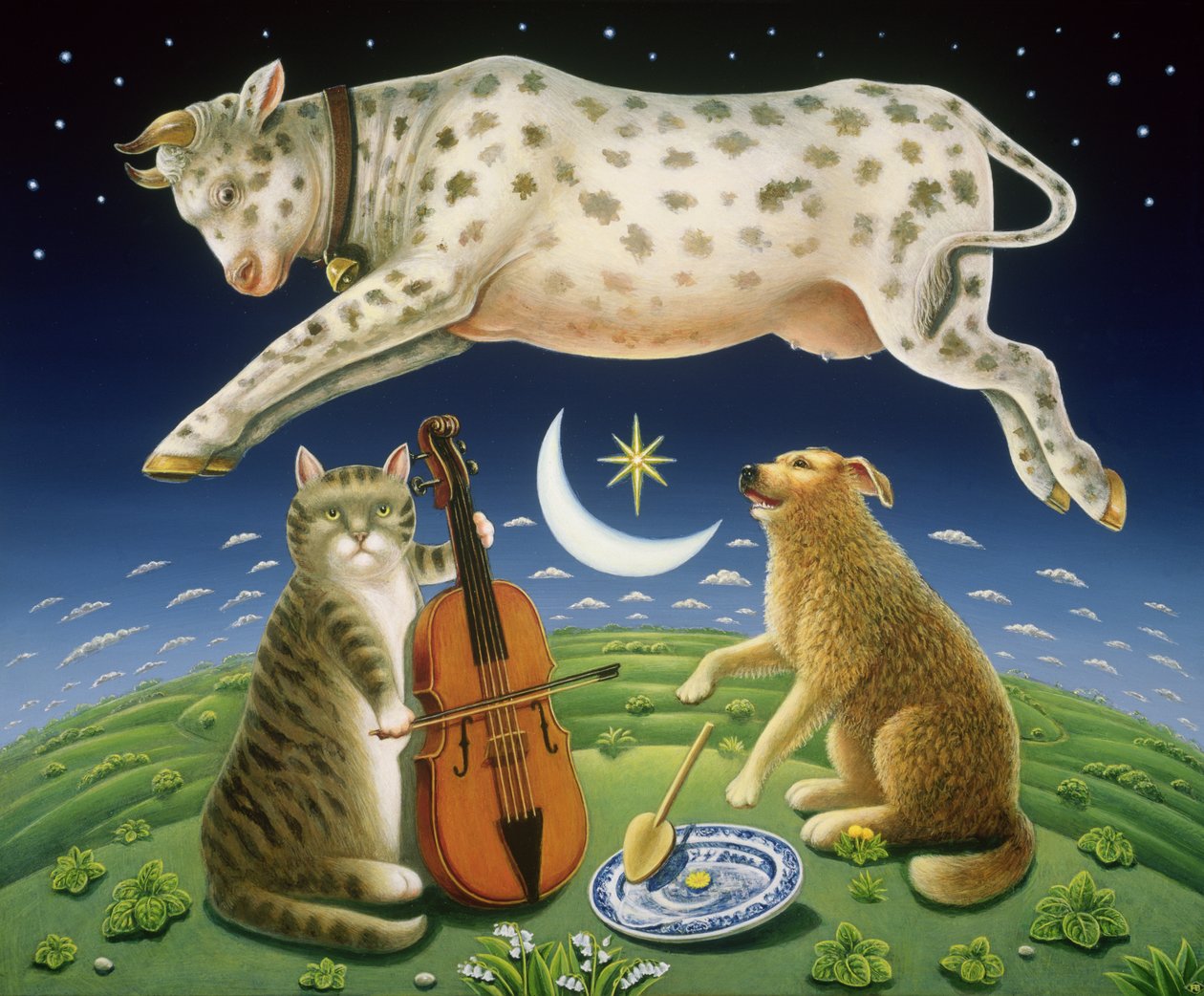 猫とフィドル、2004（パネル上の油とテンペラ） 作： フランシスブルームフィールド