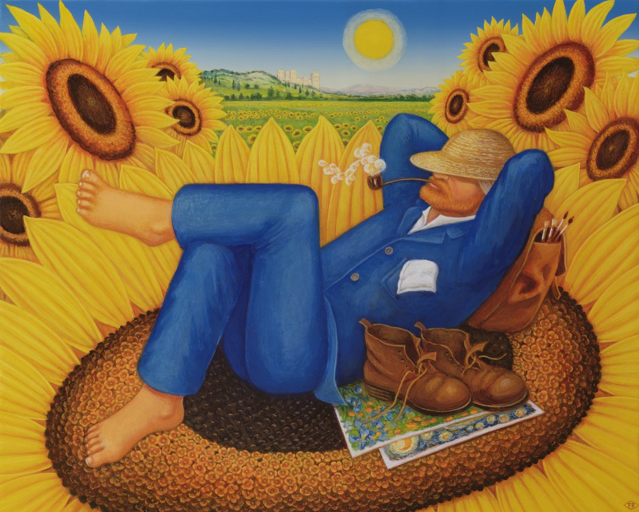 Van Goghs Sunflowers、1998（パネルに油とテンペラ） 作： フランシスブルームフィールド