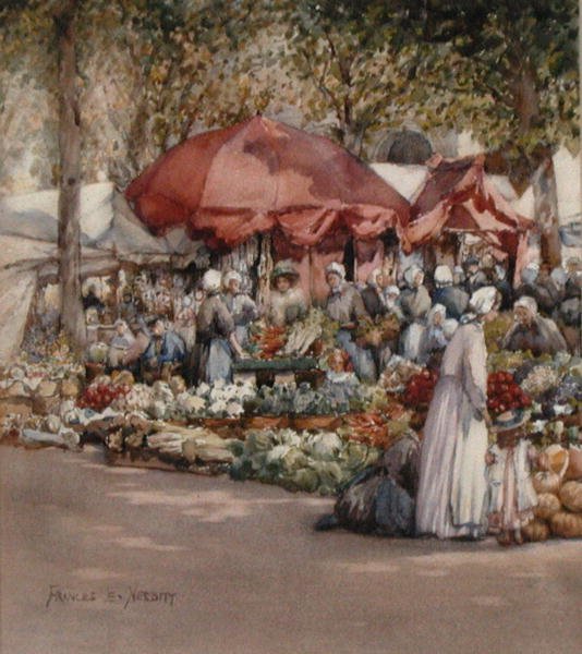 北フランスの市場の日 1910年頃 （水彩・紙） 作： フランシス・ネスビット