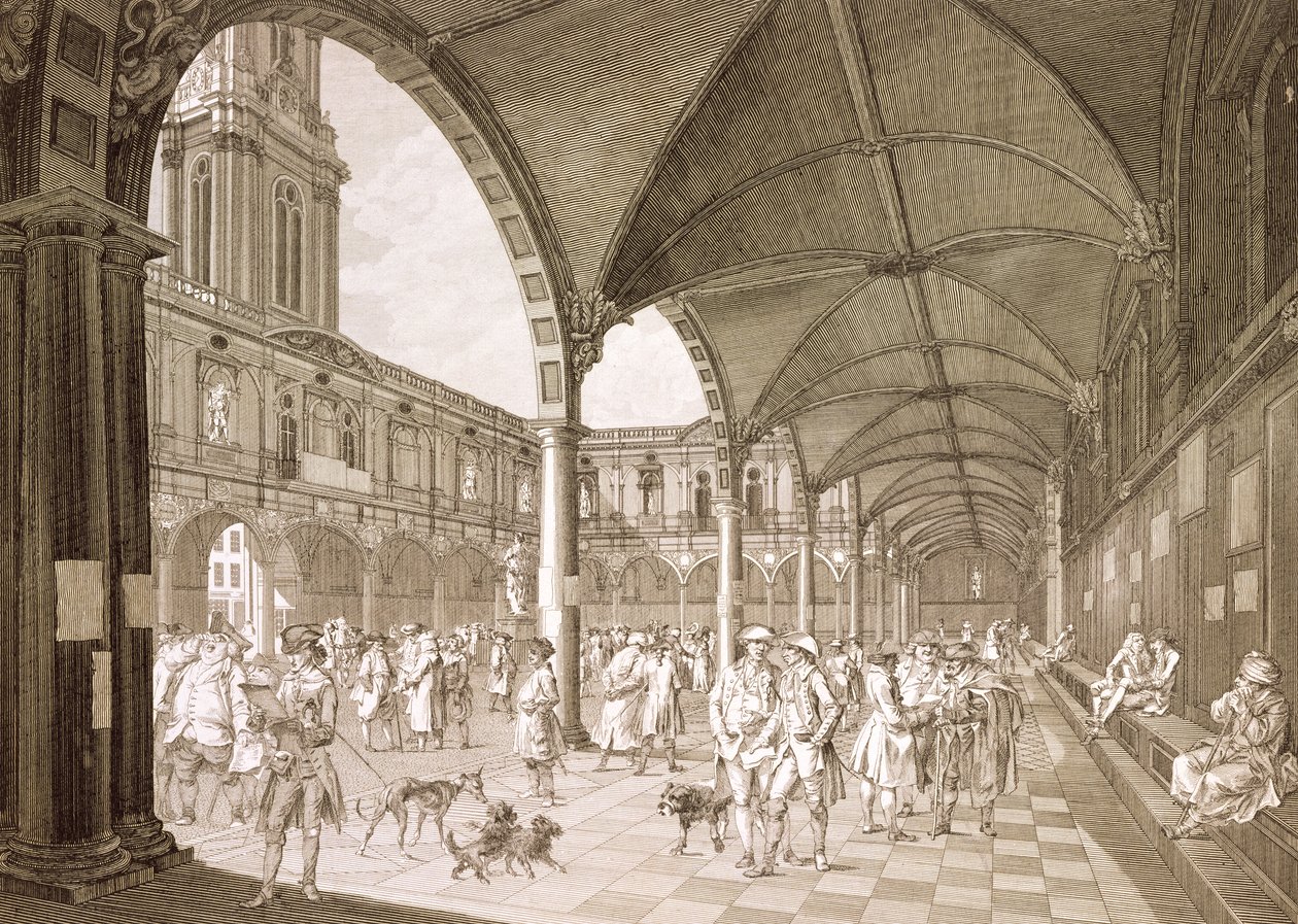 王立証券取引所のインテリア、ロンドン、1788年（銅版画） 作： フランチェスコ・バルトロッツィ