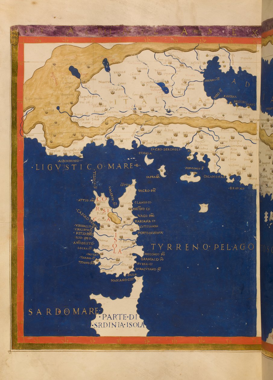 Ptolemys Geographia、1480（3496135も参照）に基づくイタリアの地図 作： フランチェスコ・ベルリンギエリ