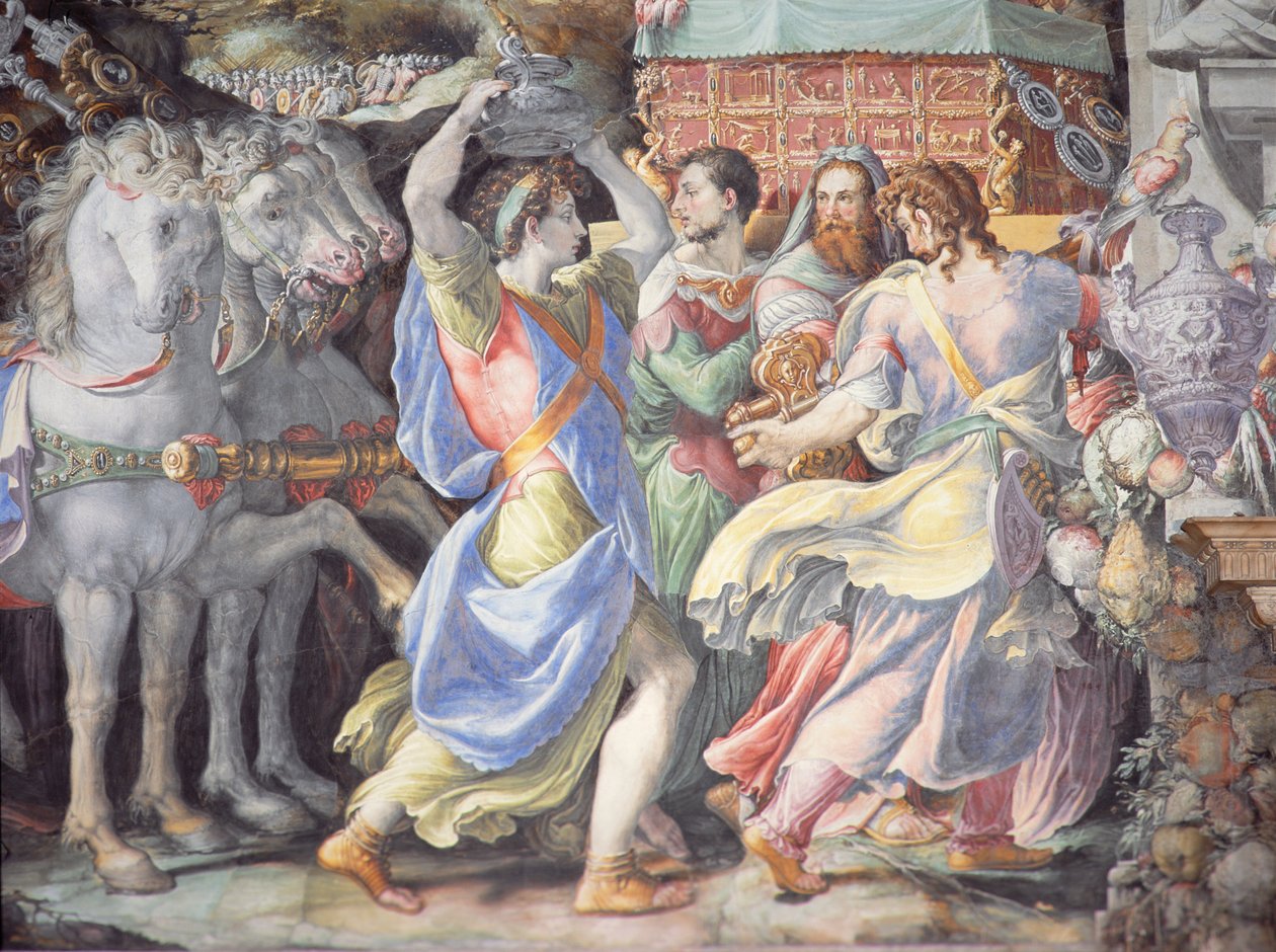 カミーロの勝利、「フューリアスカミルスの物語」のシーン、c.1545 作： フランチェスコ・デ・ロッシ・サルヴィアーティ・チェッキーノ