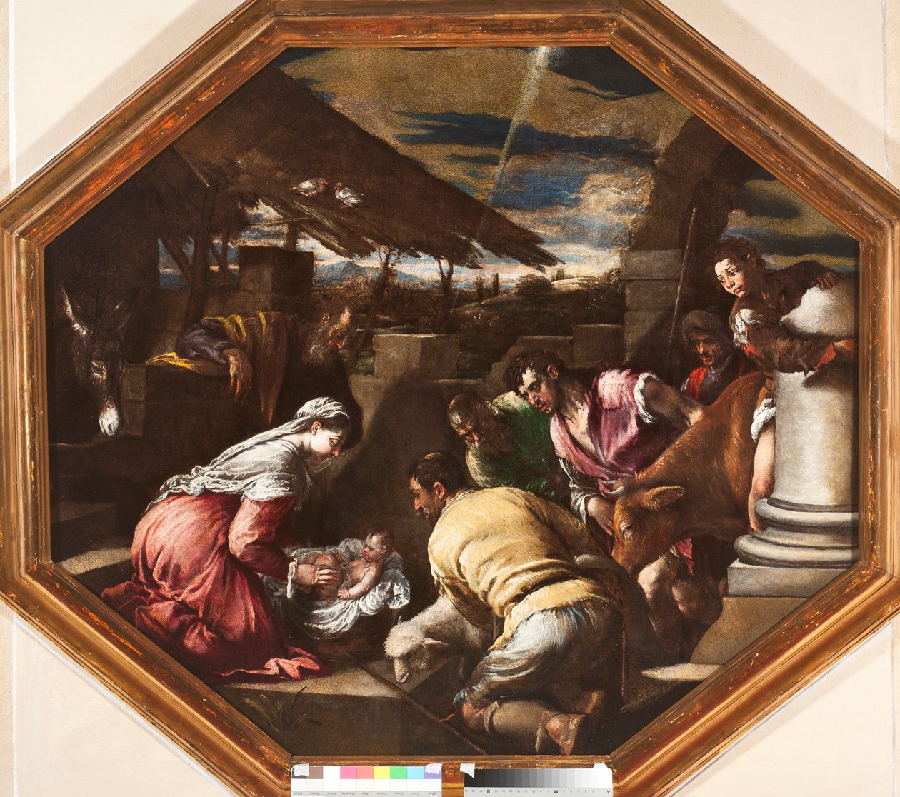 羊飼いの礼拝 フランチェスコ・ダ・ポンテ（フランチェスコ・バサーノ）（1549-1592）による絵画 ジュネーズ、ストラーダ・ヌオーヴァ美術館 作： フランチェスコ・バッサーノ