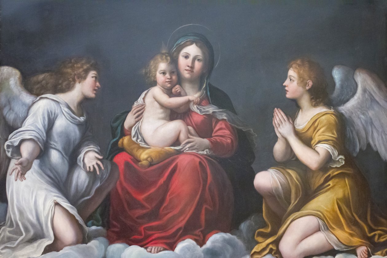 Madonna and Child with Angels (óleo sobre ardósia) 作： フランチェスコ・アルバーニ