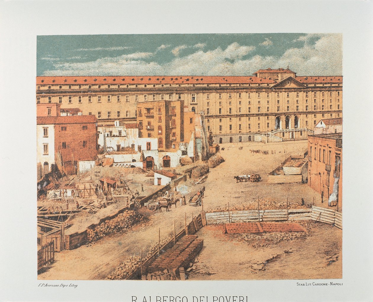 イタリア、ナポリ、Albergo dei Poveri (Hospice for the Poor) 1889 (リトグラフ) 作： フランチェスコアヴェルサーノ