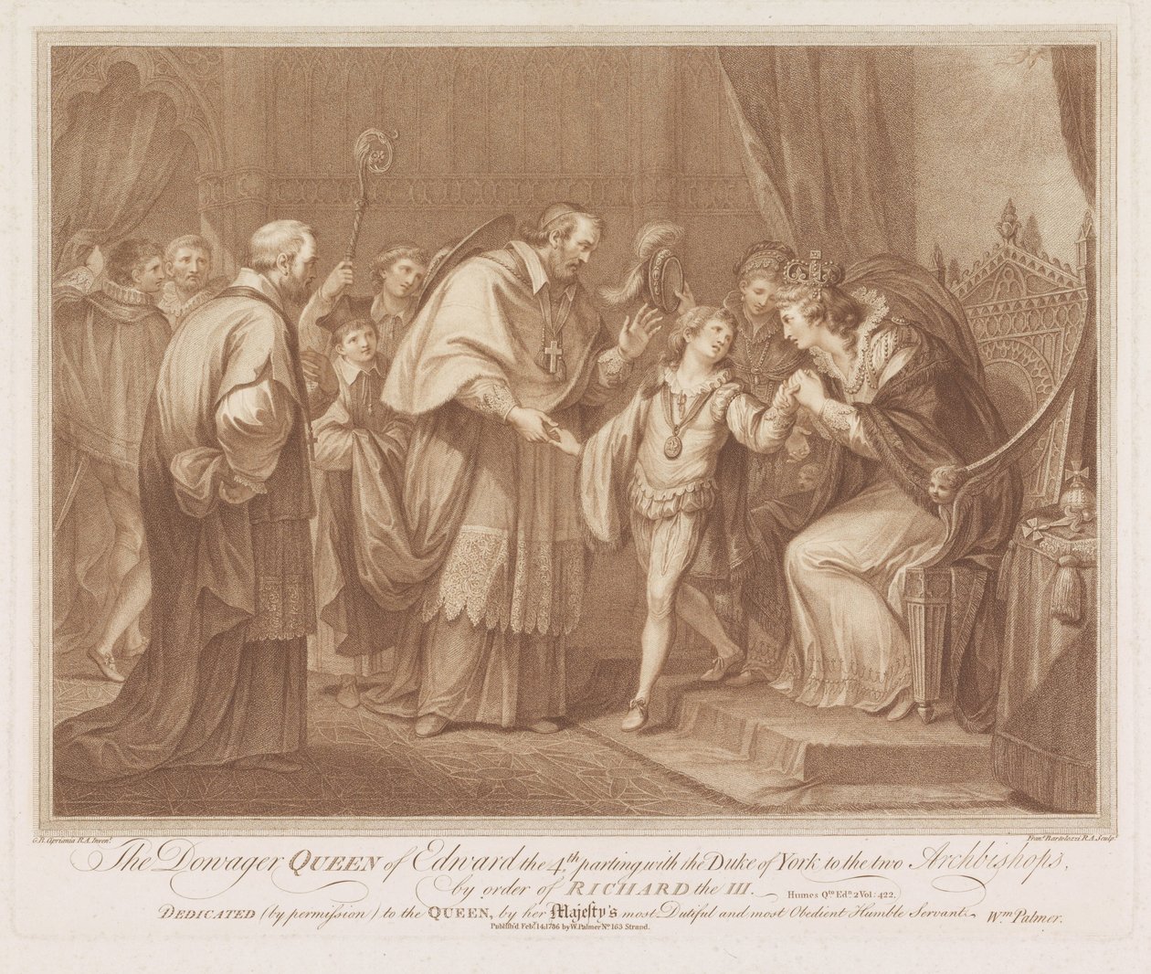 Weduwe van Edward IV staat haarzoon aan twee aartsbisschoppen af リチャード 3 世の命により、エドワード 4 世の王太后がヨーク公と 2 人の大司教に別れを告げる (オブジェクトの称号) 作： フランチェスコ・バルトロッツィ
