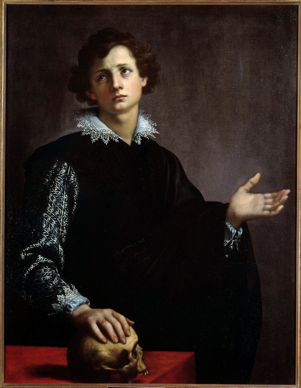 若い男の肖像。 Francesco Currado（1570-1661）による絵画（Vanita） 作： フランチェスコ・クラド