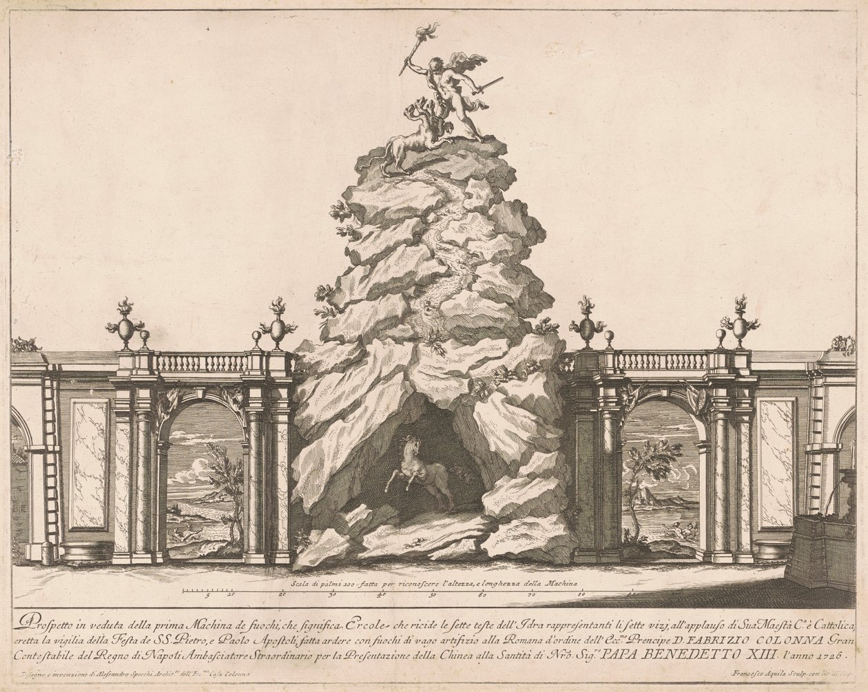 1726年の中国のプリマ・マッキナ：ヘラクレスとヒドラ 作： Francesco Faraone Aquila、AlessandroSpecchiの後