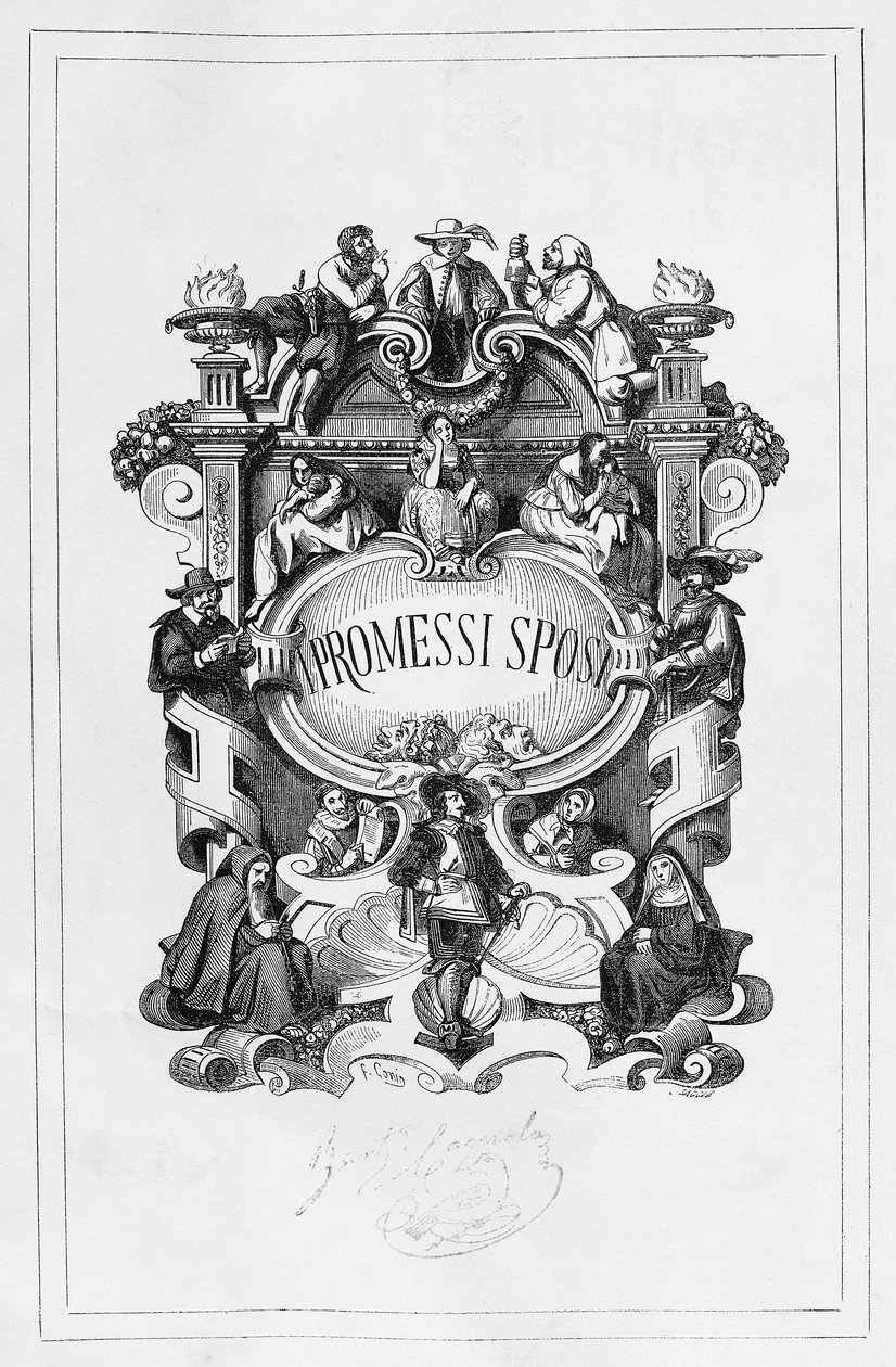 アレッサンドロ・マンゾーニ（1785-1873）の小説をフランチェスコ・ゴニン（1808-1889）が1840-1842年に出版した版のタイトルページ「The Betrothed」（イタリア 作： フランチェスコ・ゴニン