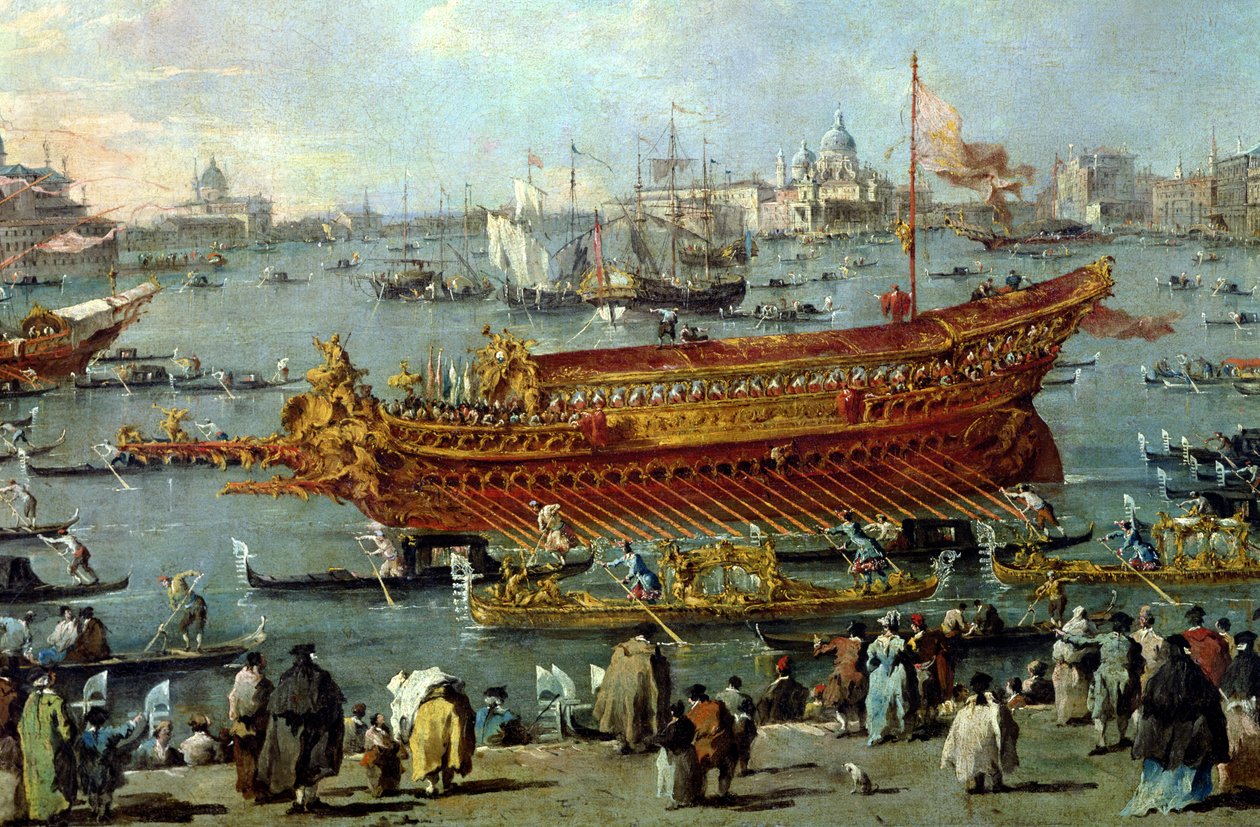 アセンションの日にヴェネツィアリドに向かう「ブチェンタウルス」の出発、ボートの詳細、1766-70年 作： フランチェスコ・グアルディ