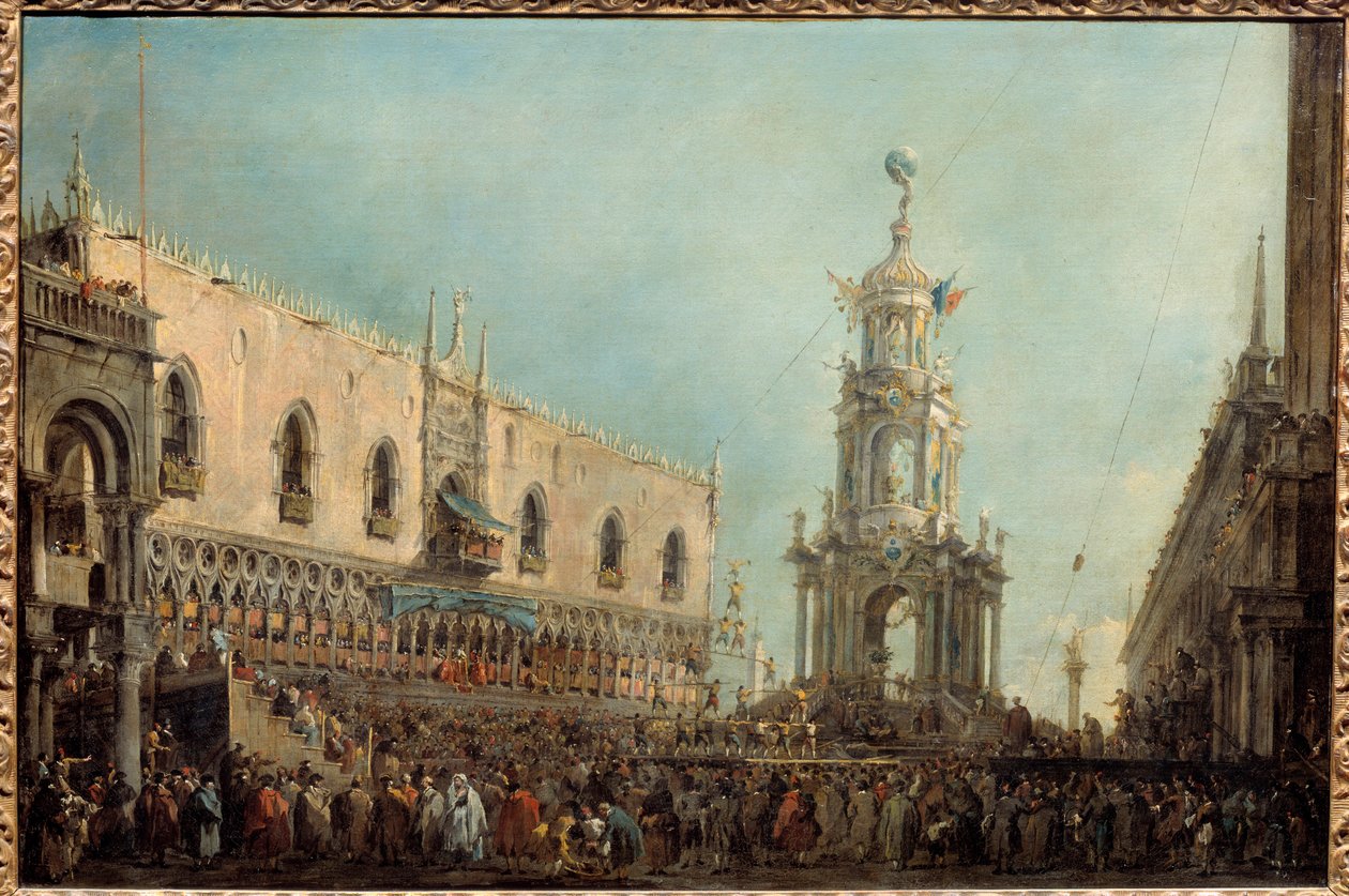 Der Doge von Venedig besucht die Gras-Donnerstags-Feierlichkeiten auf der Piazzetta di San Marco von Francesco Guardi
