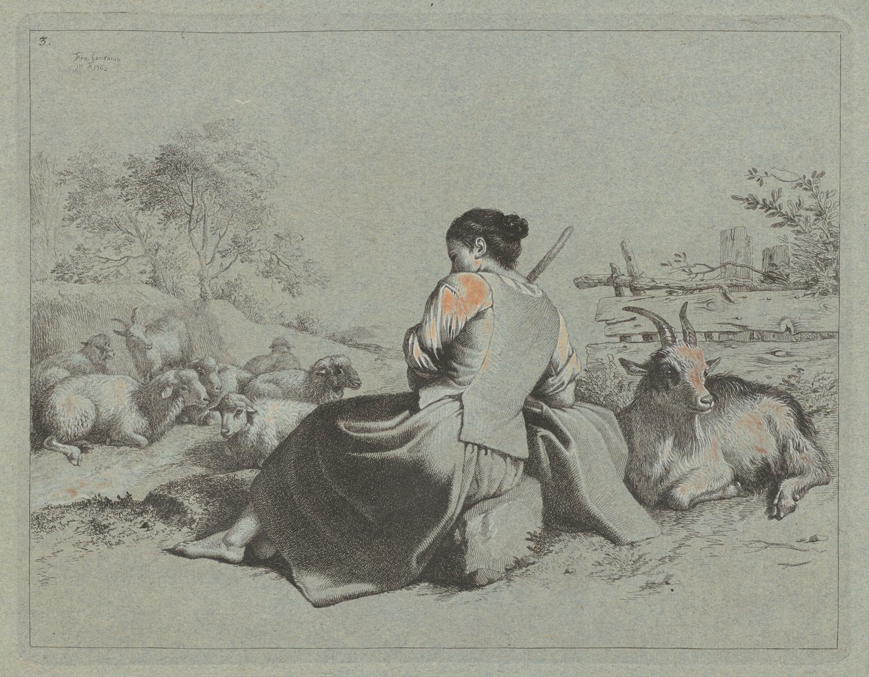 座った羊飼いの女性 1762年 作： Francesco Londonio