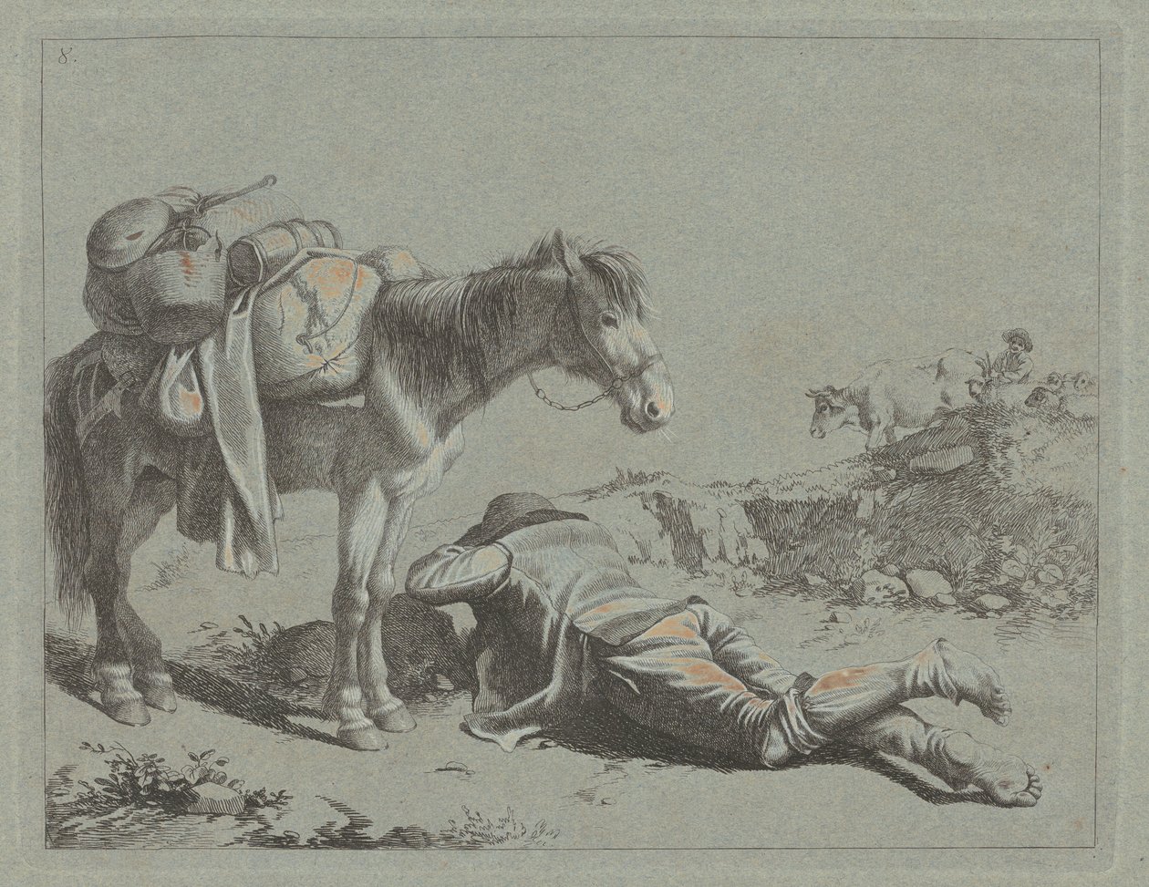荷馬の近くで休息する羊飼い、c. 1762年。 作： Francesco Londonio