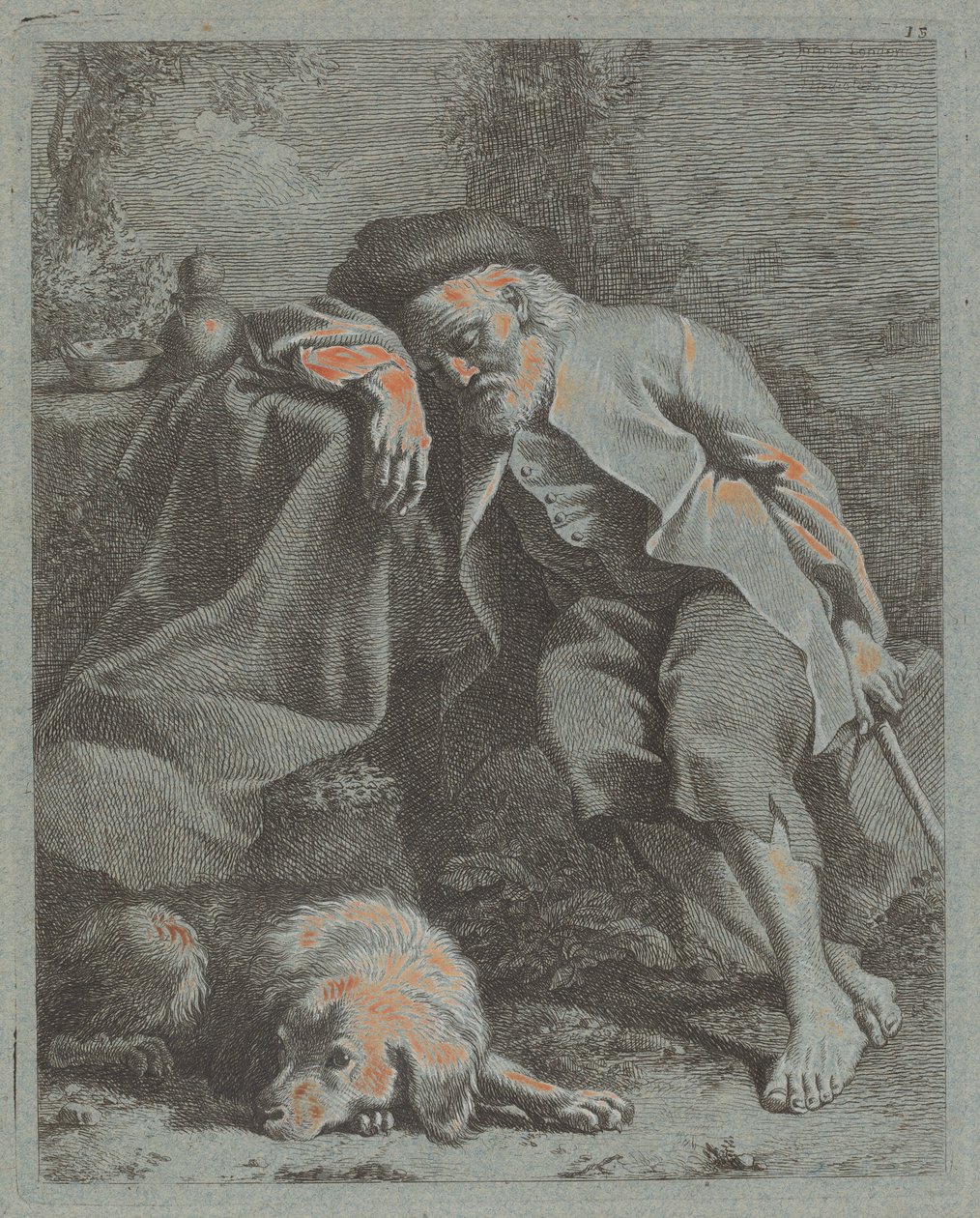 犬と眠る老人、1759年。 作： Francesco Londonio