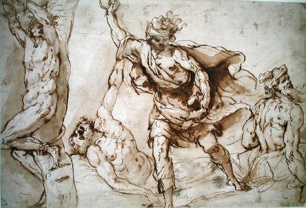聖セバスチャンの殉教と聖ステファノの石打ちのための習作（w.c. on paper 作： フランチェスコ・マフェイ
