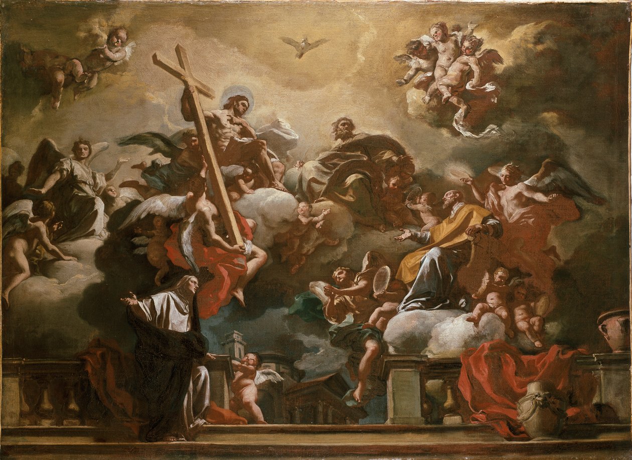 栄光の聖フィリップ・ネリとの聖三位一体、c1727-1730 作： フランチェスコ・ソリメナ