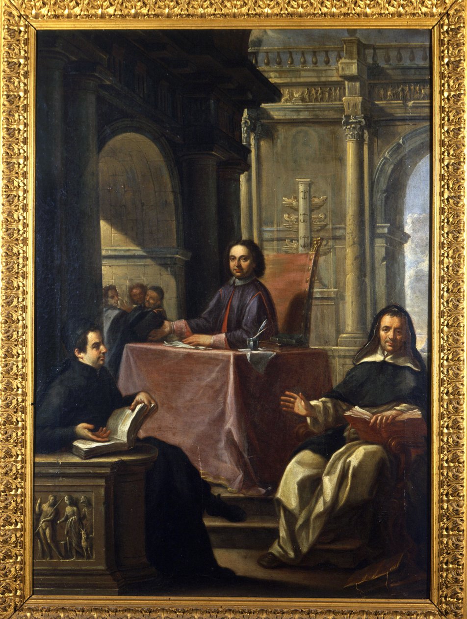 反改革後のイエズス会士とドミニコ会士の諍い、F.トレヴィサーニ（1656-1746）作、ローマ博物館蔵。 作： フランチェスコ・トレヴィザーニ